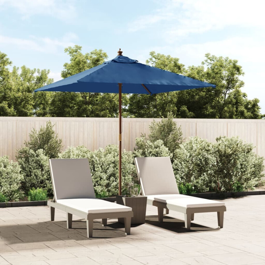 vidaXL Parasol met houten paal 198x198x231 cm azuurblauw vidaXL Parasol met houten paal 198x198x231 cm azuurblauw afbeelding 1