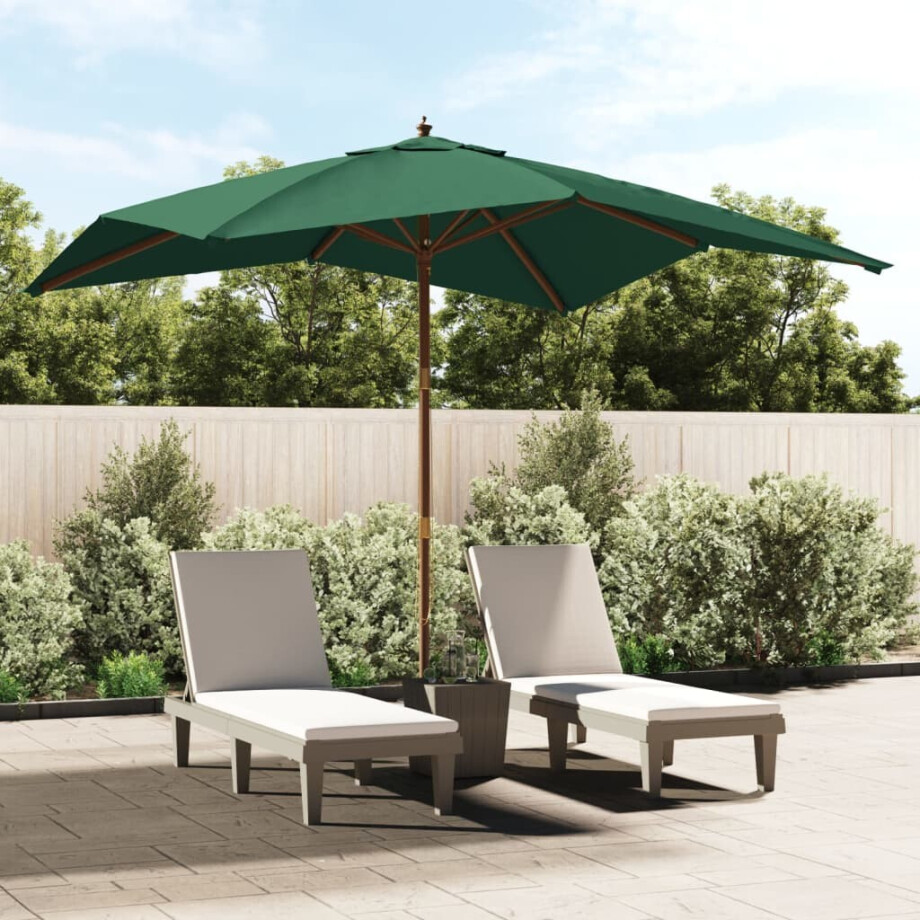 vidaXL Parasol met houten paal 300x300x273 cm groen afbeelding 1