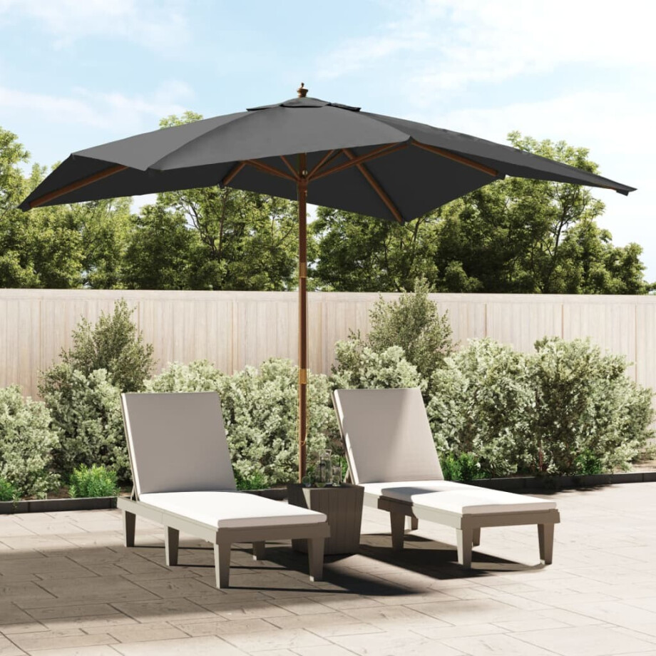 vidaXL Parasol met houten paal 300x300x273 cm antracietkleurig vidaXL Parasol met houten paal 300x300x273 cm antracietkleurig afbeelding 1