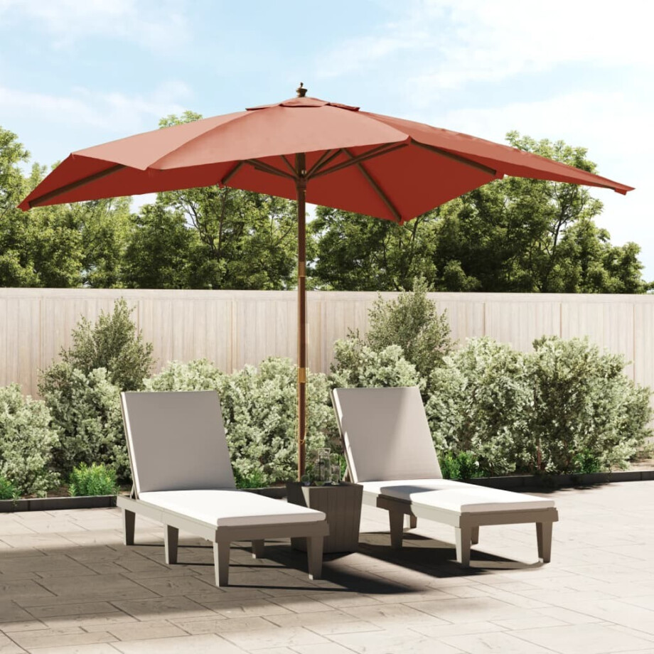 vidaXL Parasol met houten paal 300x300x273 cm terracottakleurig afbeelding 1