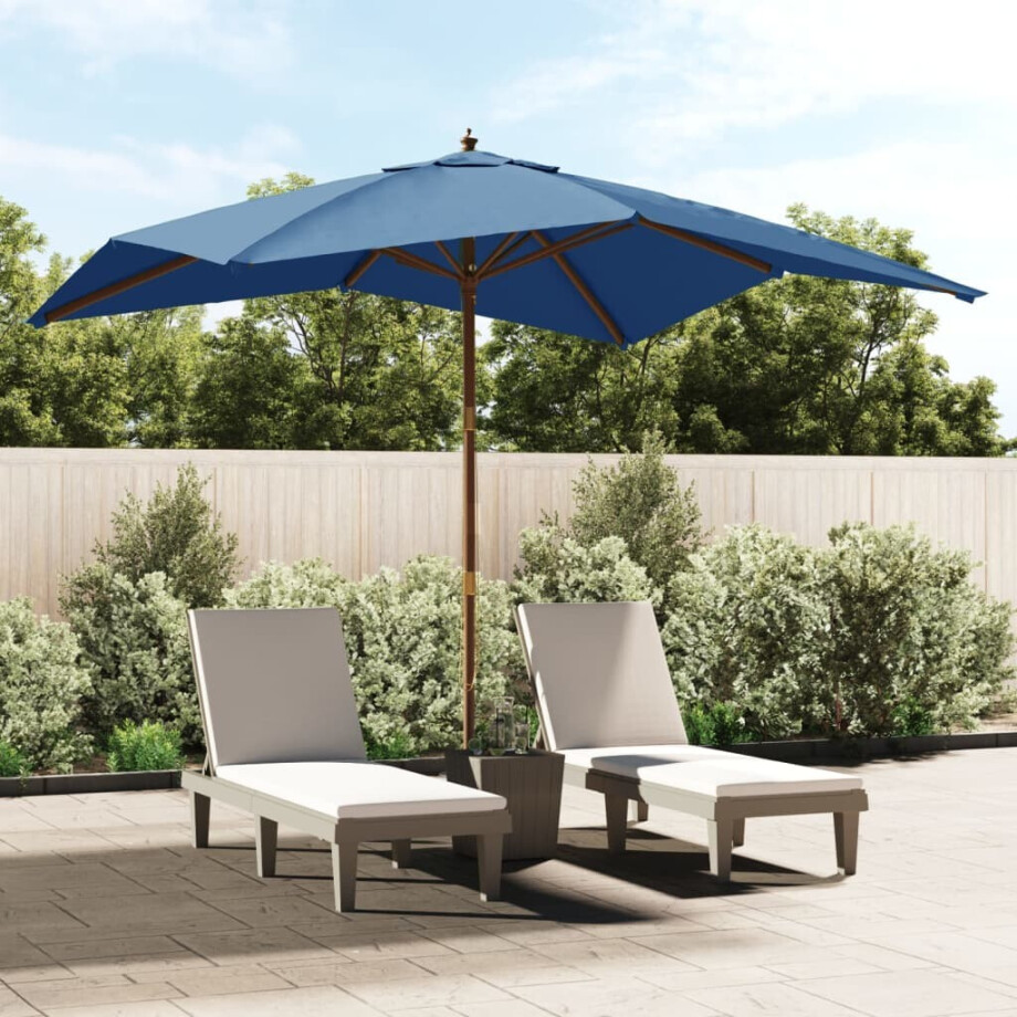 vidaXL Parasol met houten paal 300x300x273 cm azuurblauw afbeelding 1