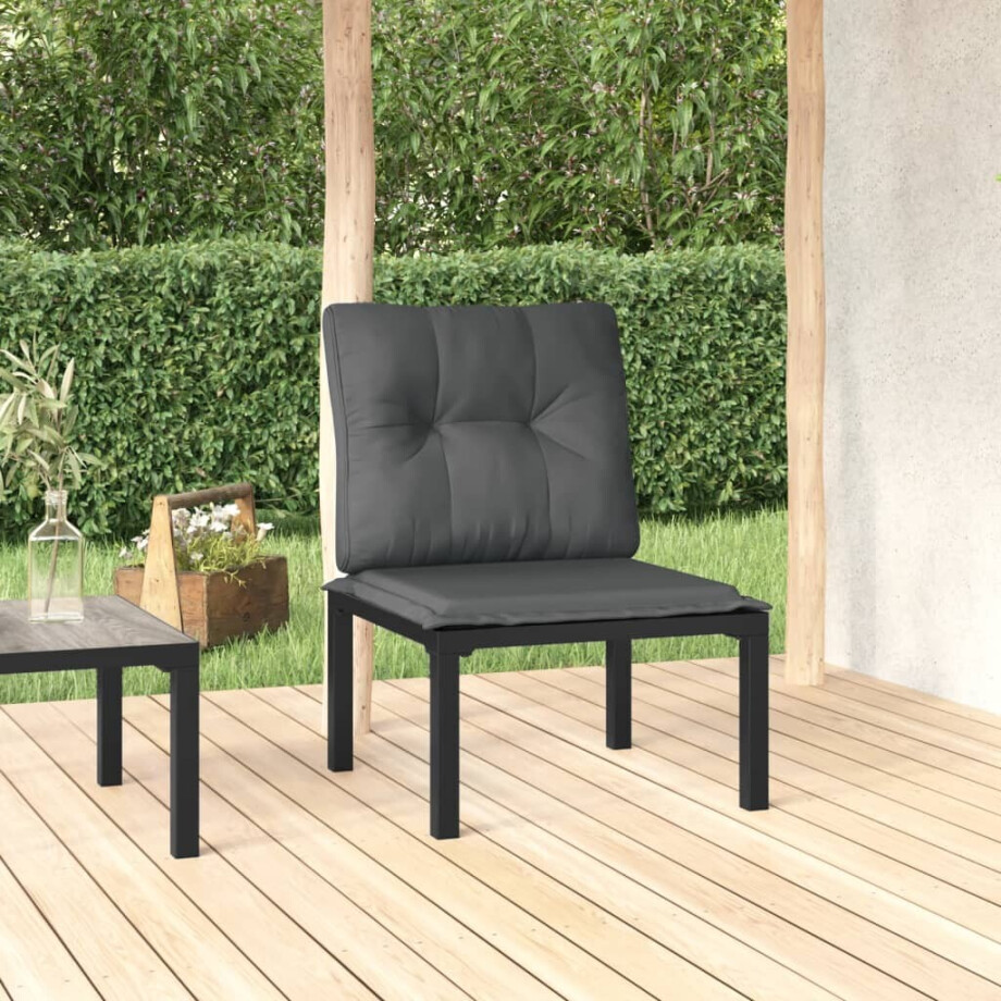 vidaXL Tuinstoel met kussens poly rattan zwart en grijs afbeelding 1