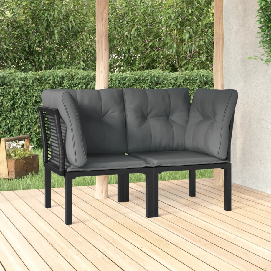 vidaXL Tuinhoekstoelen 2 st met kussens poly rattan zwart en grijs afbeelding 1