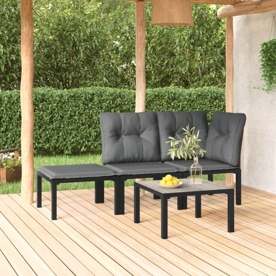 vidaXL 4-delige Loungeset poly rattan zwart en grijs vidaXL 4-delige Loungeset poly rattan zwart en grijs afbeelding 1