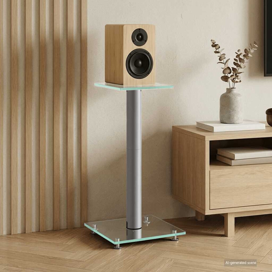 vidaXL Luidsprekerstandaards 2 st 1 pijler gehard glas zilverkleurig afbeelding 1