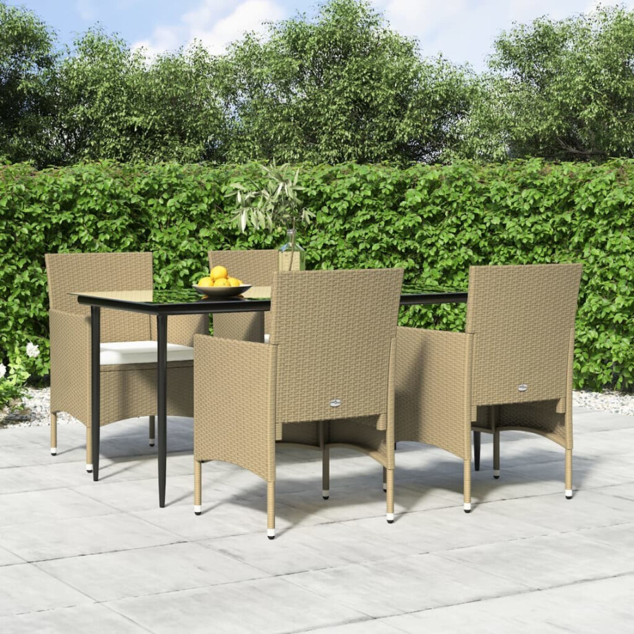 vidaXL 5-delige Tuinset met kussens beige en zwart afbeelding 1