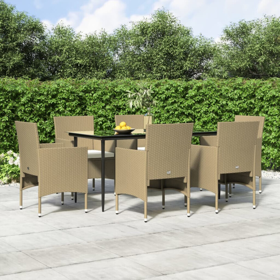 vidaXL 7-delige Tuinset met kussens beige en zwart vidaXL 7-delige Tuinset met kussens beige en zwart afbeelding 1