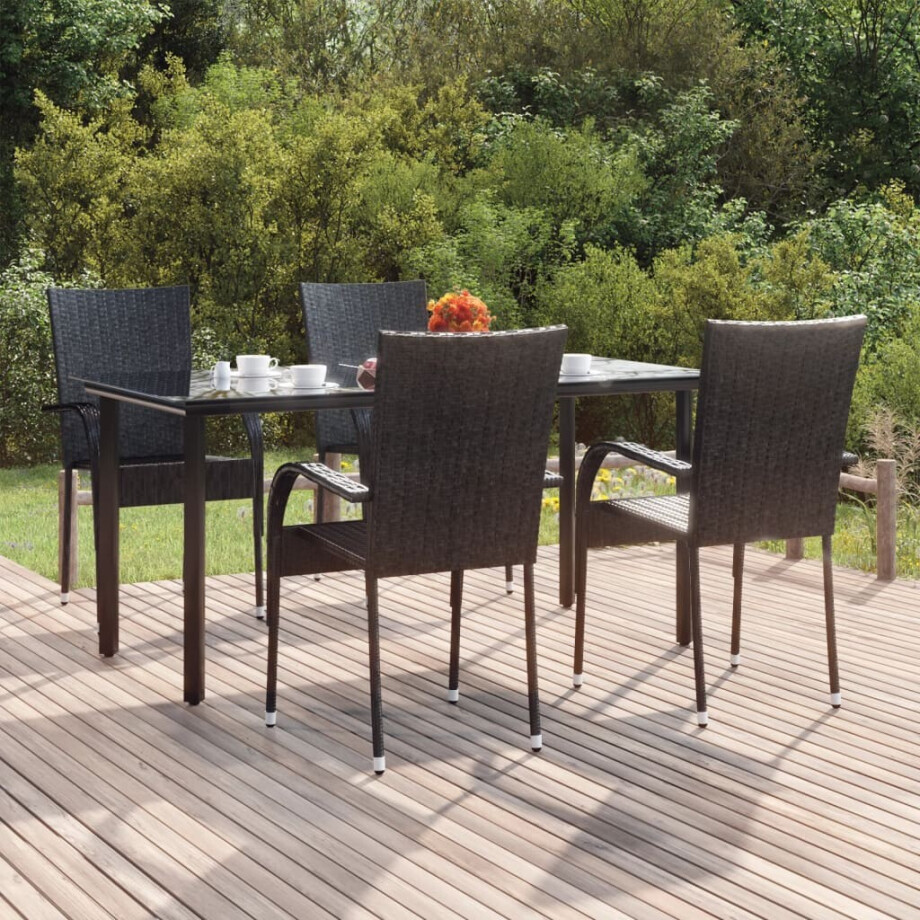 vidaXL 5-delige Tuinset poly rattan zwart afbeelding 1