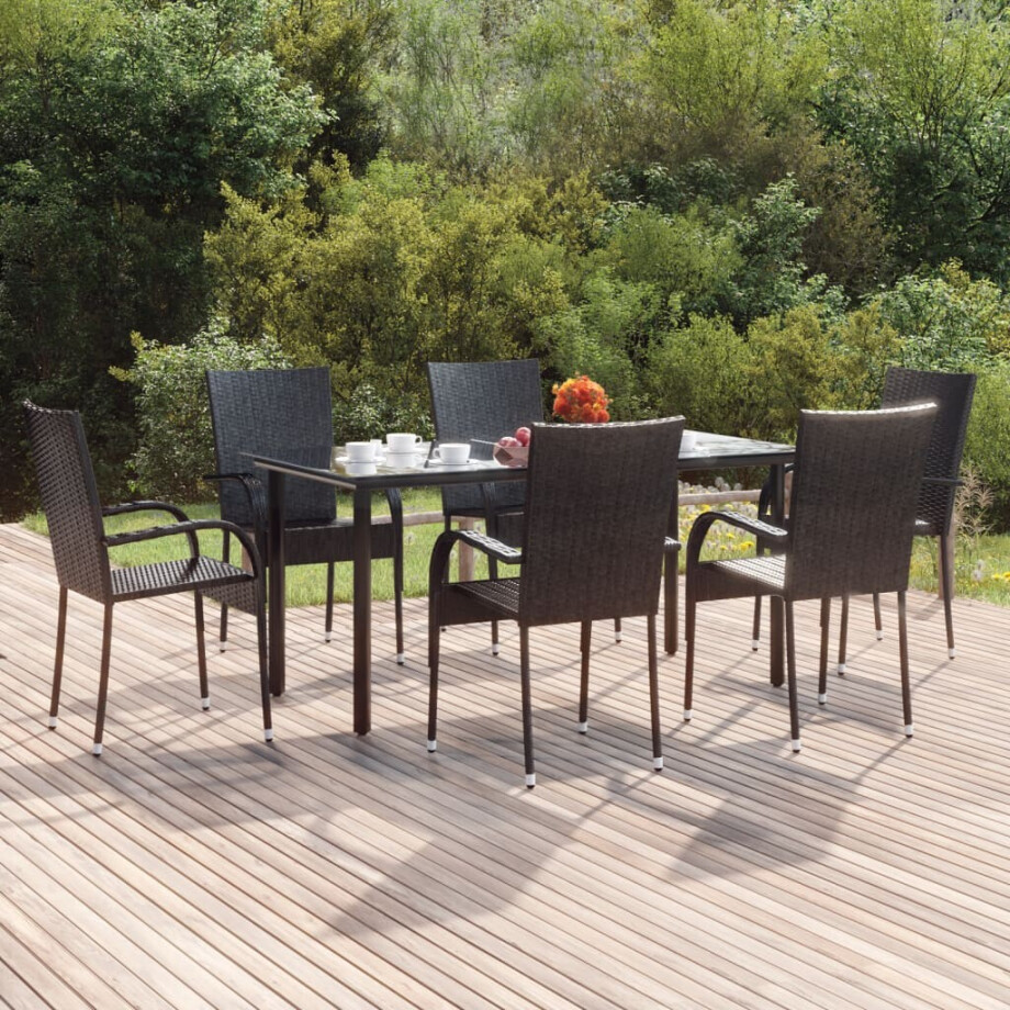 vidaXL 7-delige Tuinset poly rattan zwart afbeelding 1