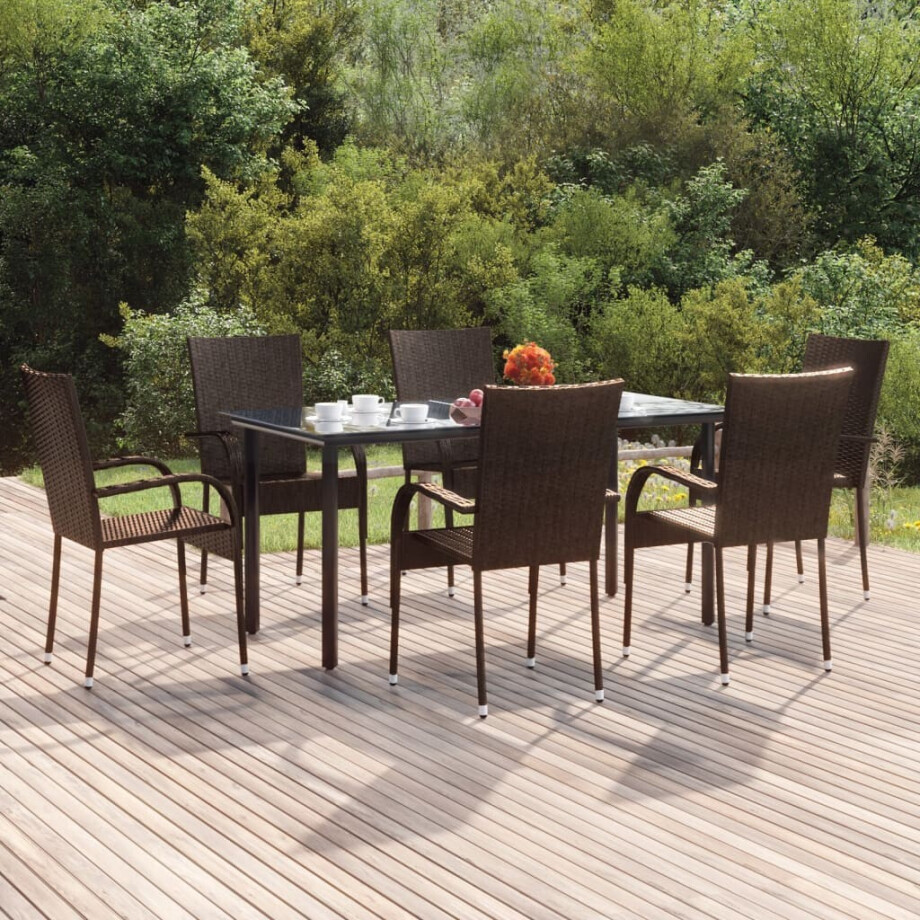 vidaXL 7-delige Tuinset poly rattan bruin afbeelding 1