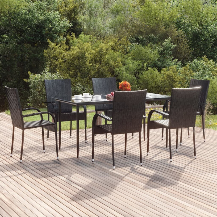 vidaXL 7-delige Tuinset poly rattan zwart afbeelding 1