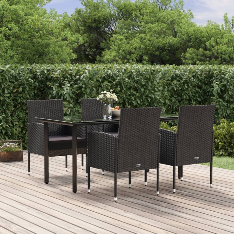 vidaXL 5-delige Tuinset met kussens poly rattan zwart afbeelding 1