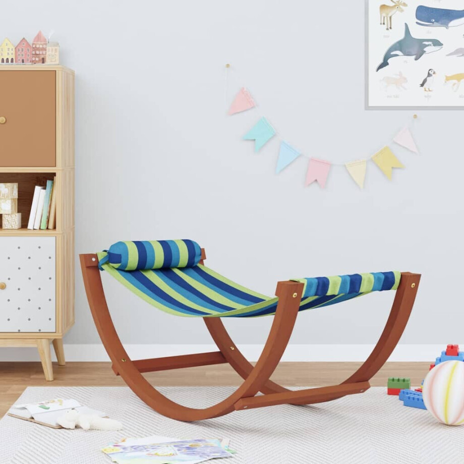 vidaXL Hangmatschommel voor kinderen stof blauw en groen afbeelding 1