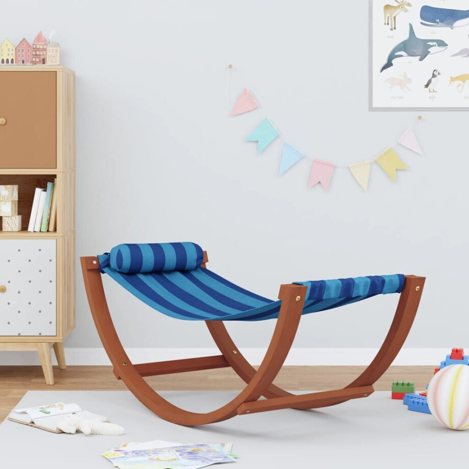 vidaXL Hangmatschommel voor kinderen stof blauw gestreept afbeelding 1