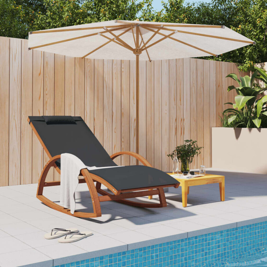 vidaXL Schommelstoel textileen en massief populierenhout grijs afbeelding 1