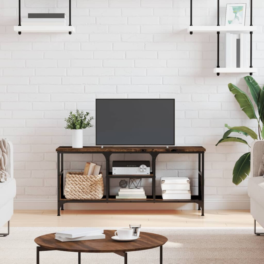 vidaXL Tv-meubel 100x35x45 cm bewerkt hout en ijzer gerookt eikenkleur afbeelding 1