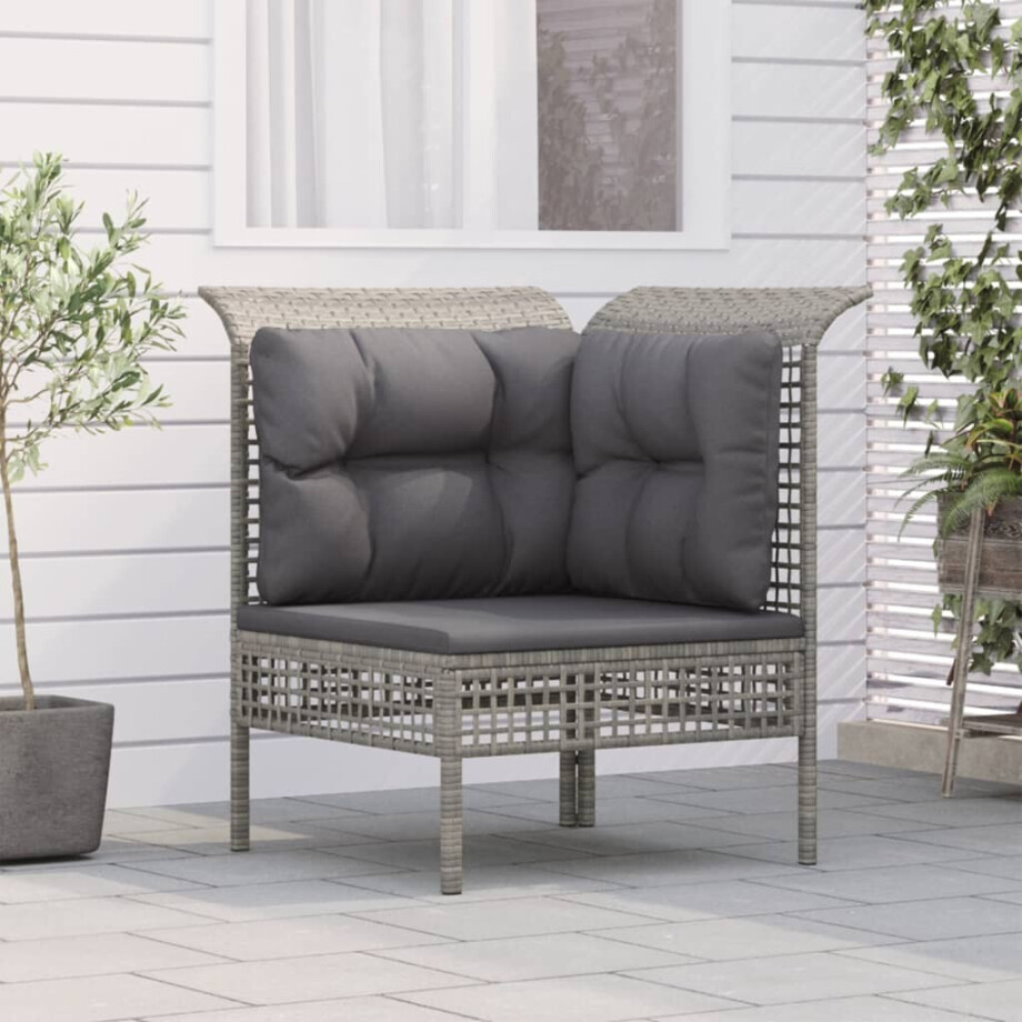 vidaXL Tuinhoekbank met kussen poly rattan grijs afbeelding 1