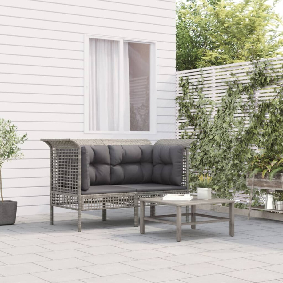 vidaXL Tuinhoekbanken met kussens 2 st poly rattan grijs afbeelding 1