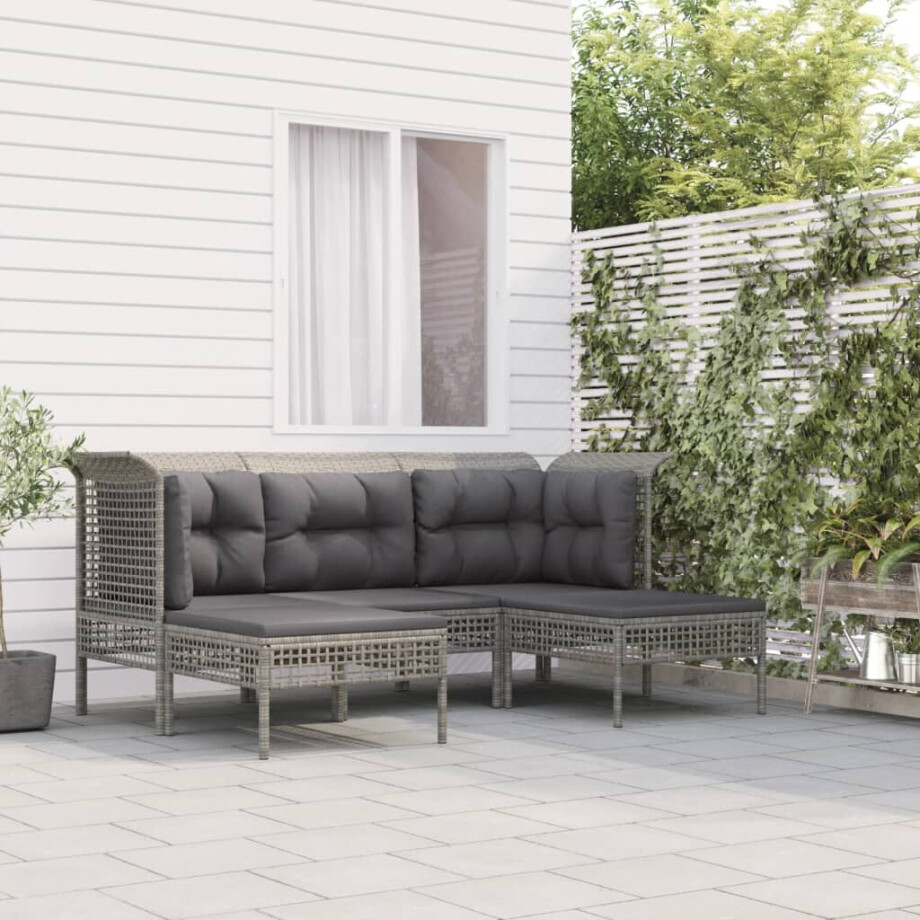 vidaXL 5-delige Loungeset met kussens poly rattan grijs afbeelding 1