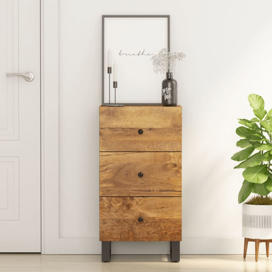 vidaXL Dressoir met 3 lades 40x33,5x75 cm massief mangohout vidaXL Dressoir met 3 lades 40x33,5x75 cm massief mangohout afbeelding 1