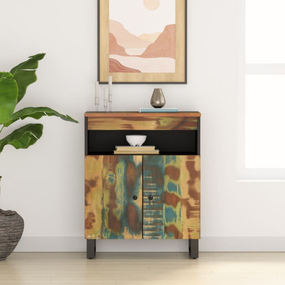 vidaXL Dressoir met 2 deuren 60x33x75 cm massief gerecycled hout vidaXL Dressoir met 2 deuren 60x33x75 cm massief gerecycled hout afbeelding 1