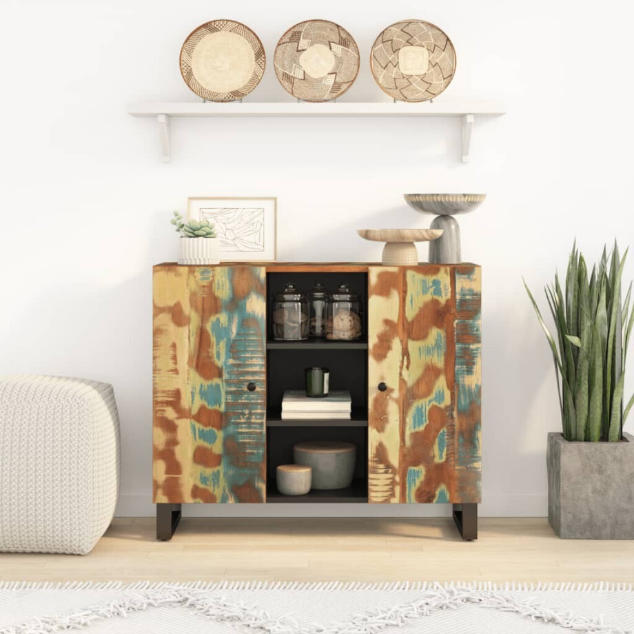 vidaXL Dressoir met 2 deuren 90x33x75 cm massief gerecycled hout vidaXL Dressoir met 2 deuren 90x33x75 cm massief gerecycled hout afbeelding 1