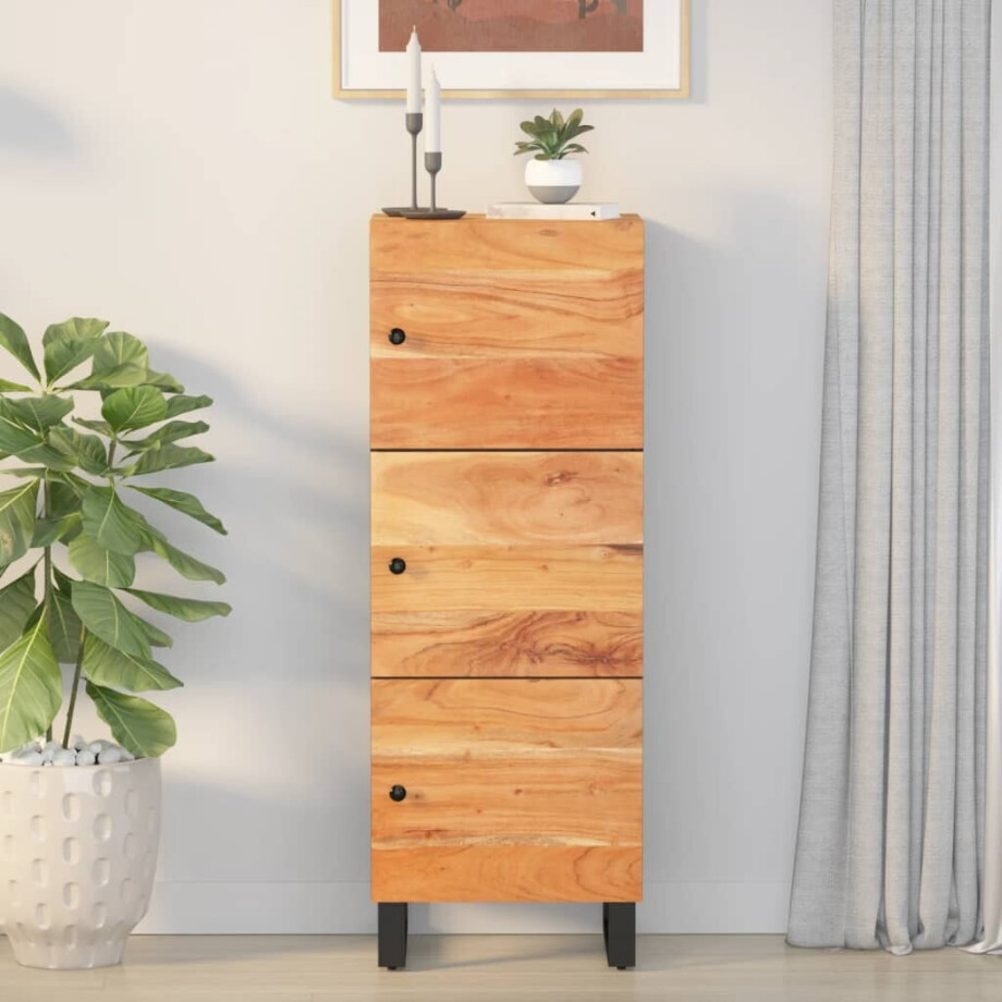 vidaXL Hoge kast met 3 deuren 40x33x110 cm massief acaciahout en ijzer afbeelding 1