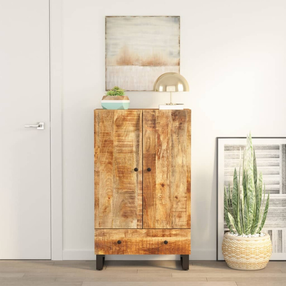 vidaXL Hoge kast met lade 60x33x100 cm massief mangohout en ijzer afbeelding 1