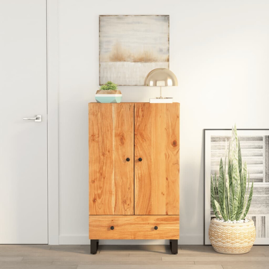 vidaXL Hoge kast met lade 60x33x100 cm massief acaciahout en ijzer afbeelding 1