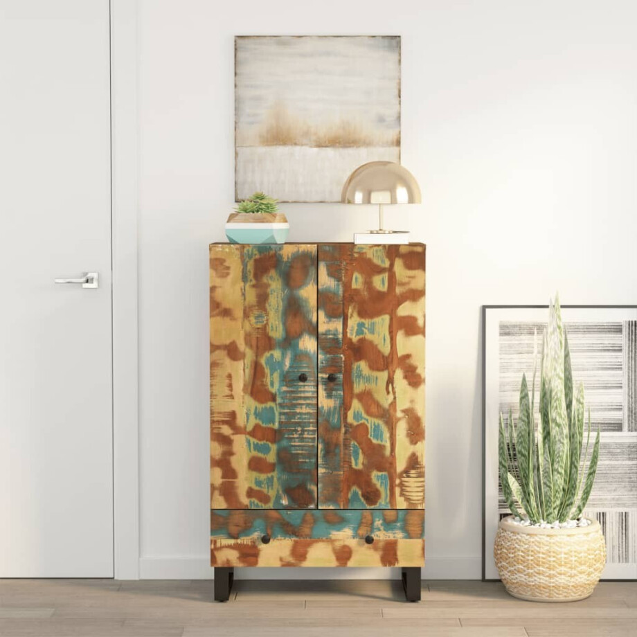 vidaXL Hoge kast met lade 60x33x100 cm gerecycled hout en ijzer afbeelding 1