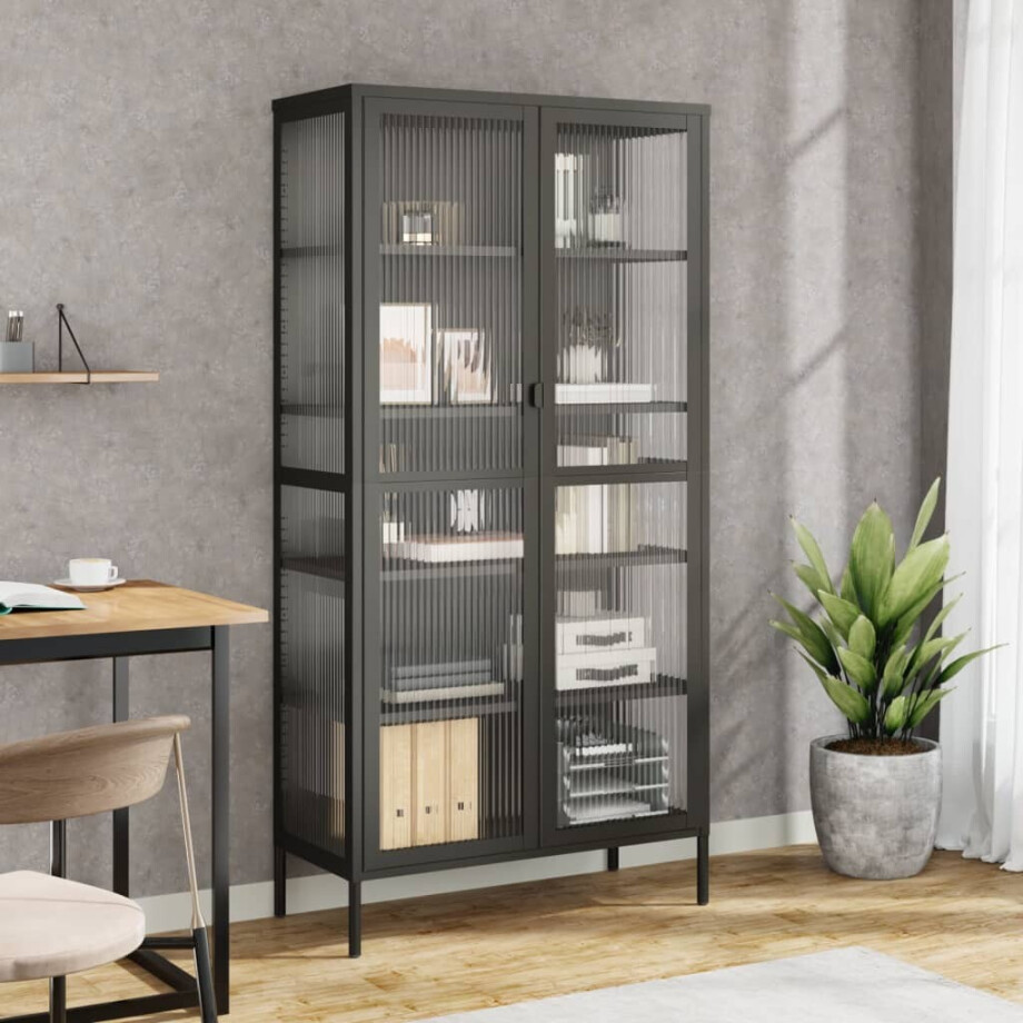 vidaXL Hoge kast 85x40x180 cm glas en staal zwart vidaXL Hoge kast 85x40x180 cm glas en staal zwart afbeelding 1