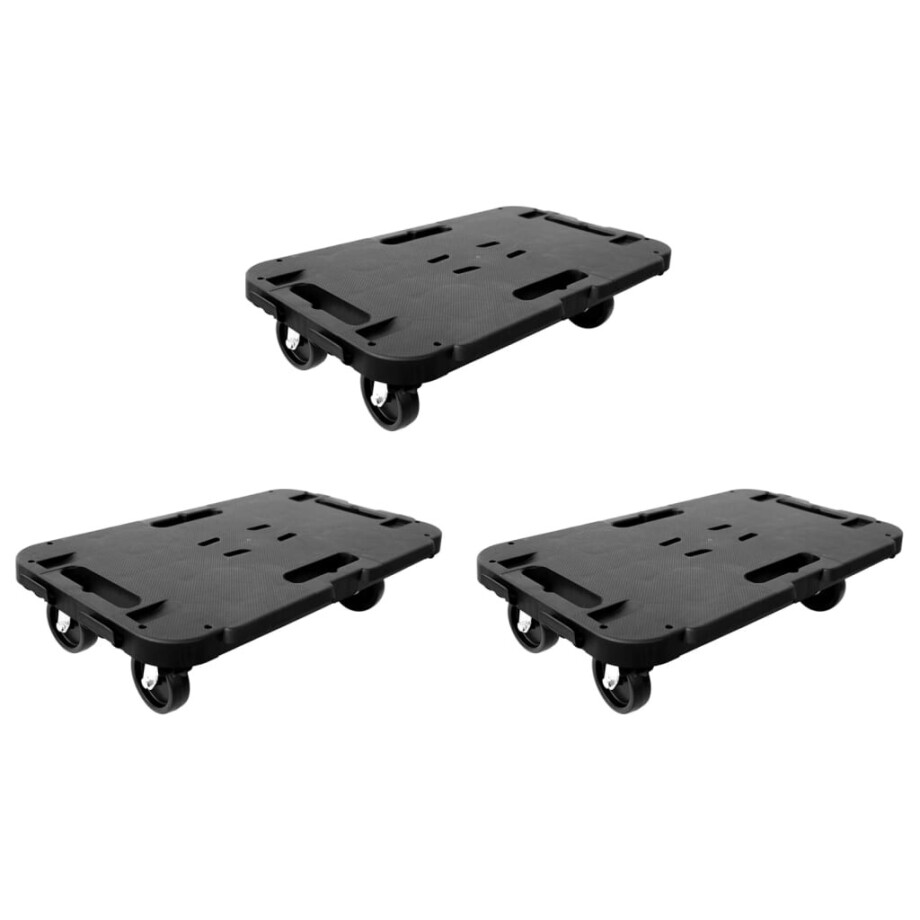 vidaXL Transporttrolleys 3 st 300 kg polypropeen zwart vidaXL Transporttrolleys 3 st 300 kg polypropeen zwart afbeelding 1