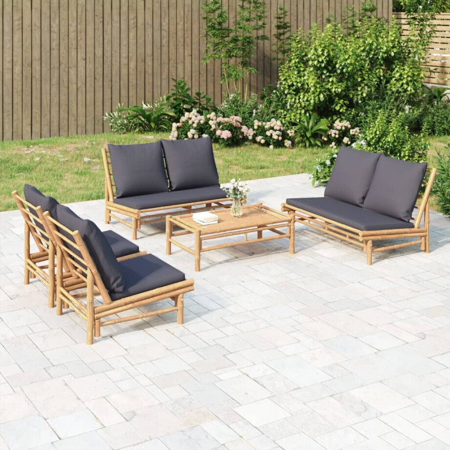 vidaXL 5-delige Loungeset met kussens bamboe donkergrijs afbeelding 1