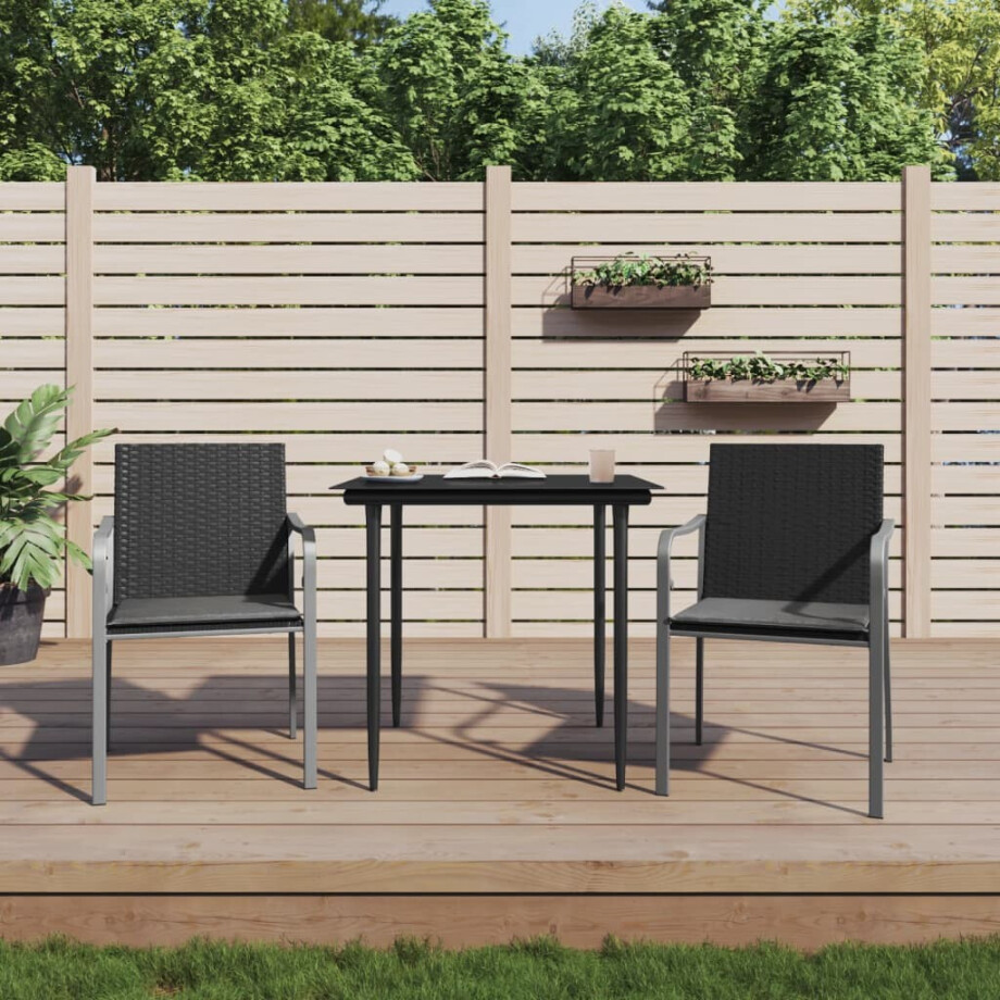 vidaXL Tuinstoelen 2 st met kussens 56x59x84 cm poly rattan zwart vidaXL Tuinstoelen 2 st met kussens 56x59x84 cm poly rattan zwart afbeelding 1