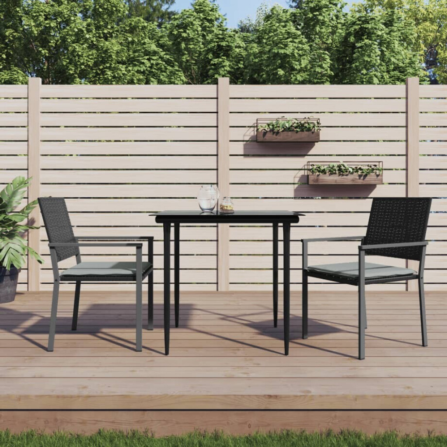 vidaXL Tuinstoelen 2 st met kussens 54x62,5x89 cm poly rattan zwart vidaXL Tuinstoelen 2 st met kussens 54x62,5x89 cm poly rattan zwart afbeelding 1
