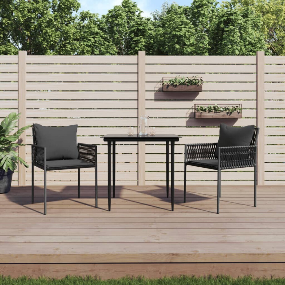 vidaXL Tuinstoelen 2 st met kussens 54x61x83 cm poly rattan zwart vidaXL Tuinstoelen 2 st met kussens 54x61x83 cm poly rattan zwart afbeelding 1