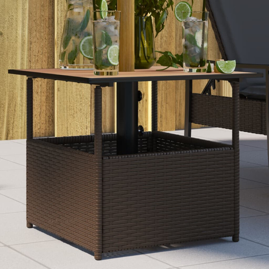 vidaXL Tuintafel met parasolgat 55x55x46,5 cm poly rattan bruin afbeelding 1