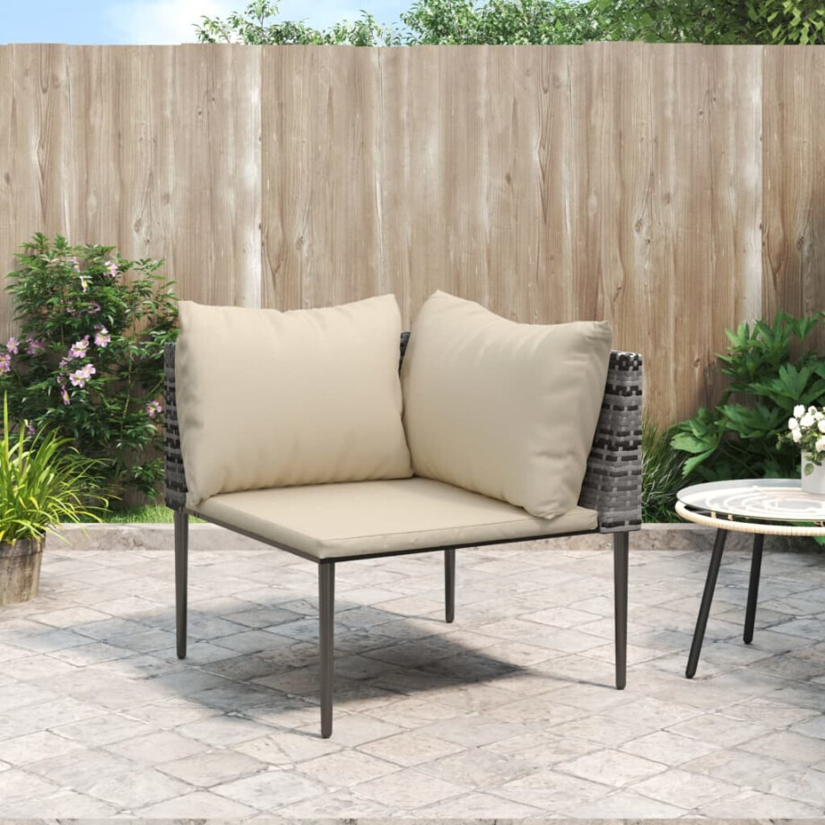 vidaXL Tuinhoekbank met kussens poly rattan grijs vidaXL Tuinhoekbank met kussens poly rattan grijs afbeelding 1