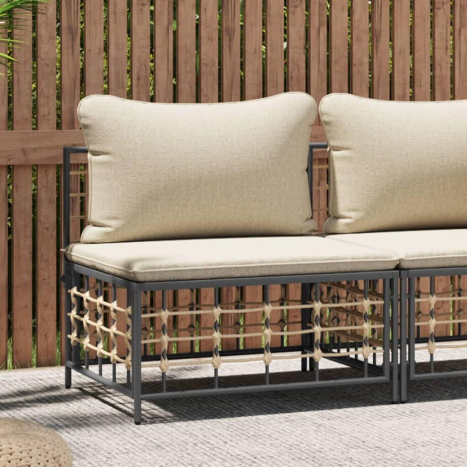 vidaXL Tuinmiddenbank met beige kussens poly rattan vidaXL Tuinmiddenbank met beige kussens poly rattan afbeelding 1