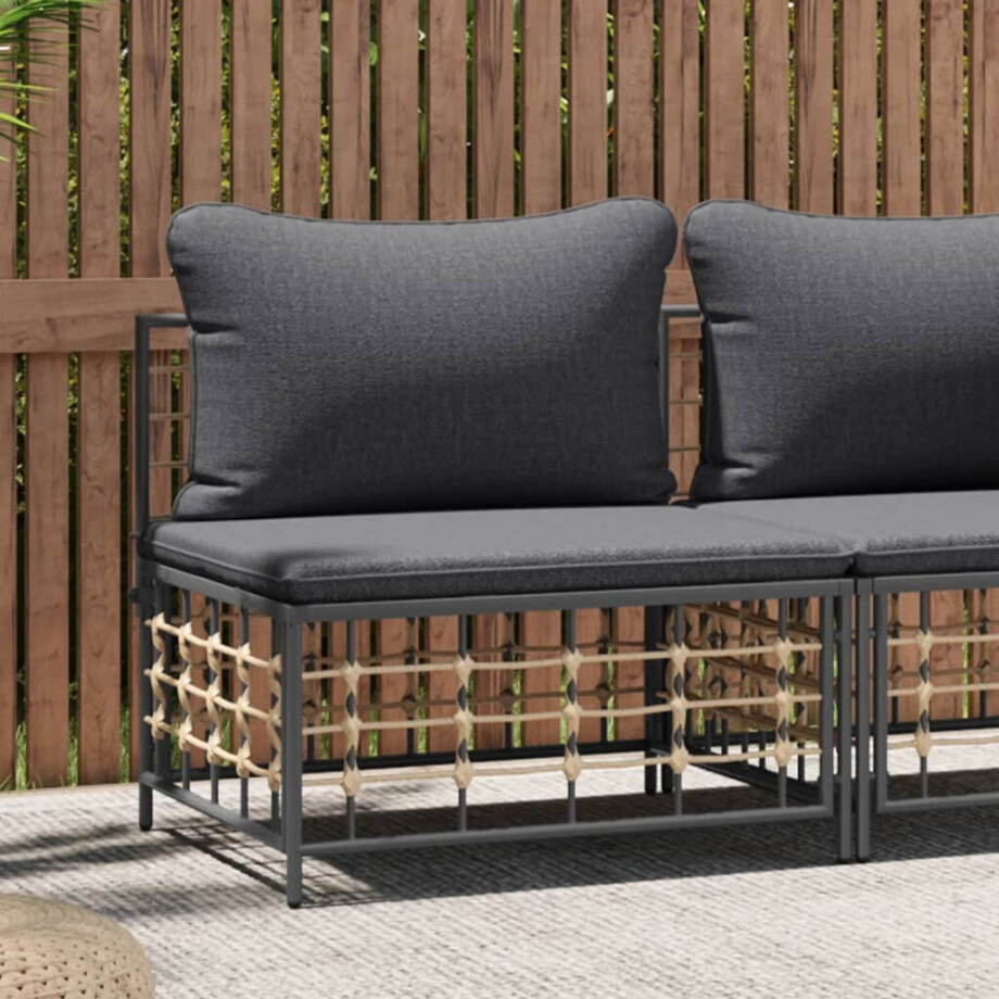 vidaXL Tuinmiddenbank met donkergrijze kussens poly rattan afbeelding 1