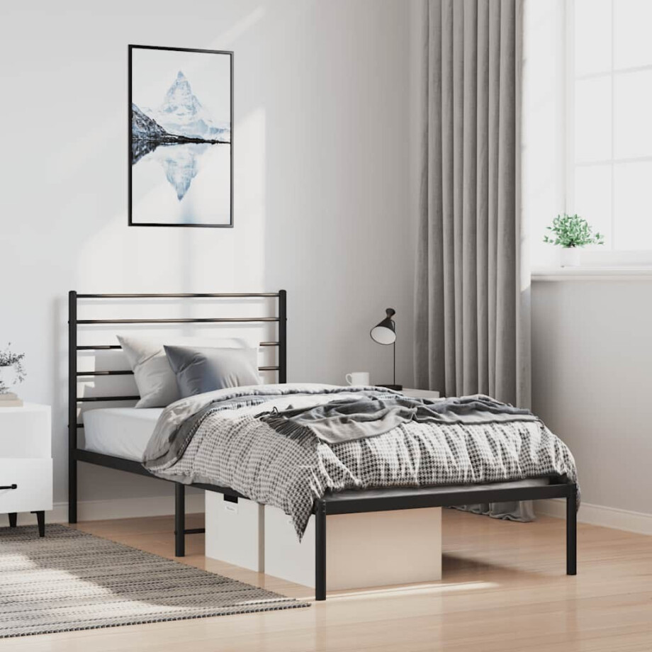 vidaXL Bedframe met hoofdbord metaal zwart 100x200 cm vidaXL Bedframe met hoofdbord metaal zwart 100x200 cm afbeelding 1