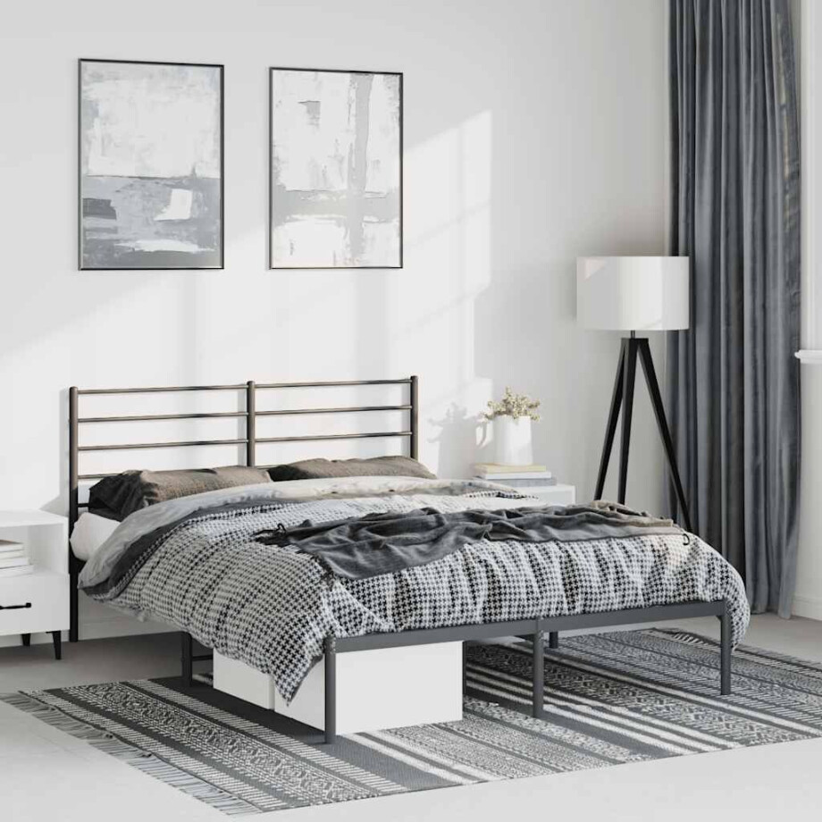 vidaXL Bedframe met hoofdbord metaal zwart 150x200 cm vidaXL Bedframe met hoofdbord metaal zwart 150x200 cm afbeelding 1