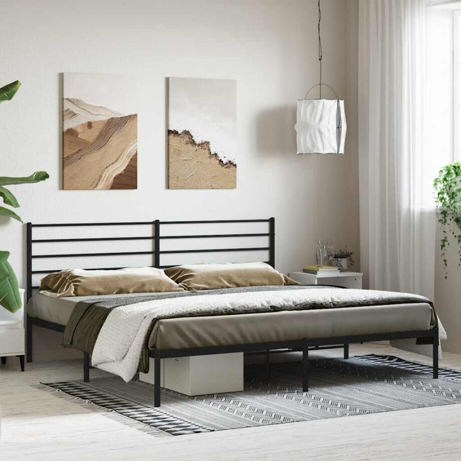 vidaXL Bedframe met hoofdbord metaal zwart 180x200 cm afbeelding 1