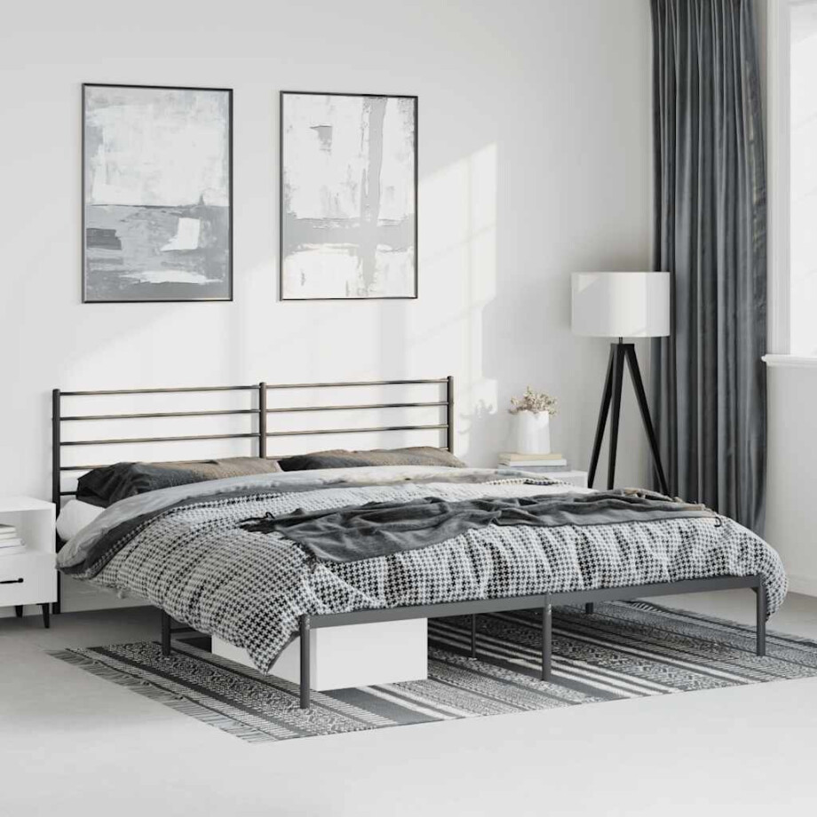 vidaXL Bedframe met hoofdbord metaal zwart 183x213 cm afbeelding 1