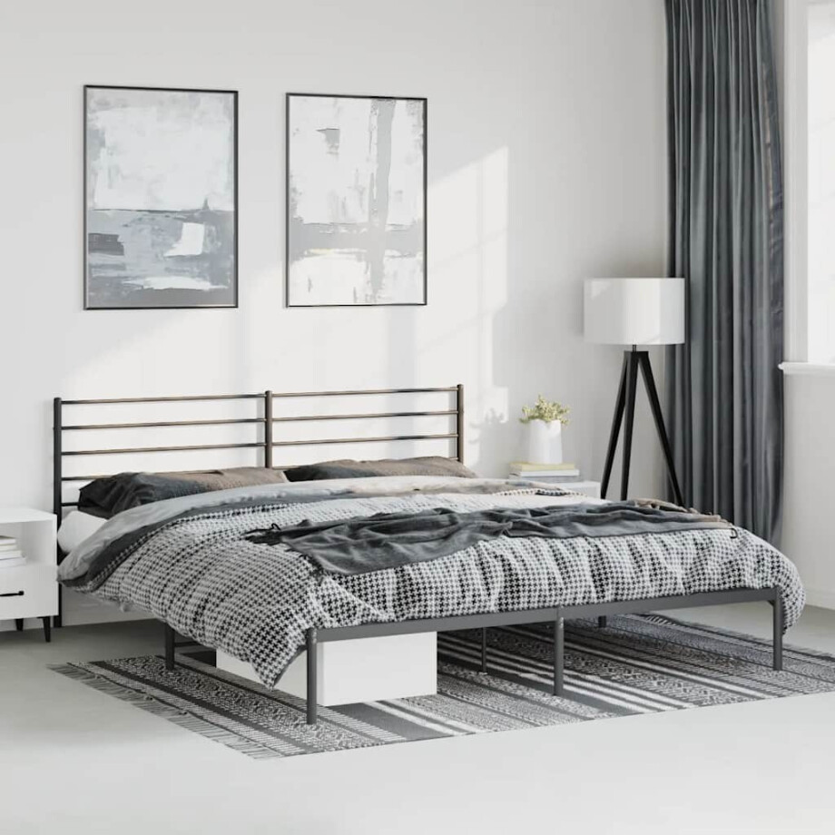vidaXL Bedframe met hoofdbord metaal zwart 193x203 cm afbeelding 1