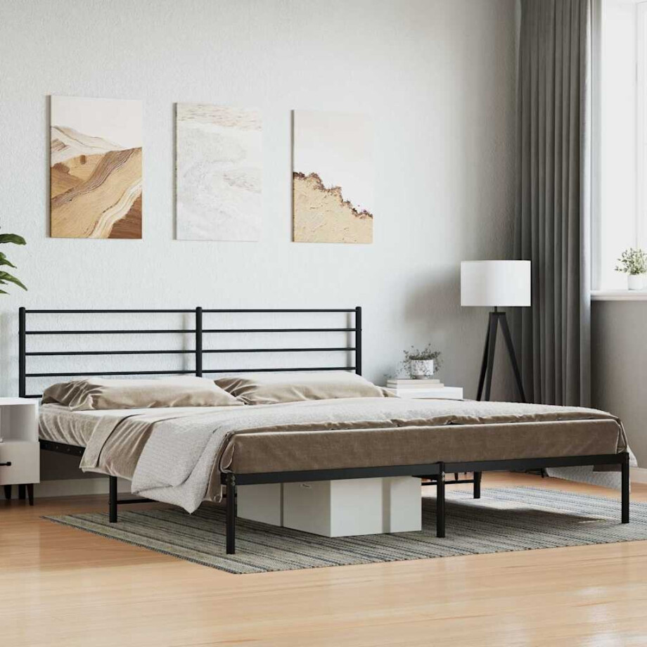 vidaXL Bedframe met hoofdbord metaal zwart 200x200 cm afbeelding 1