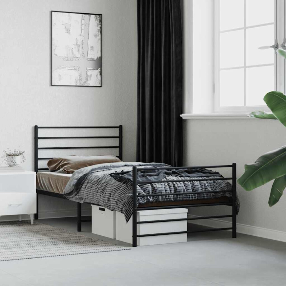 vidaXL Bedframe met hoofd- en voeteneinde metaal zwart 80x200 cm afbeelding 1