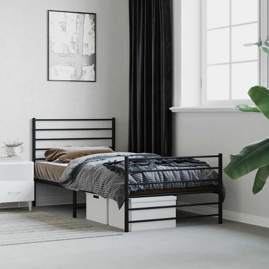 vidaXL Bedframe met hoofd- en voeteneinde metaal zwart 90x190 cm vidaXL Bedframe met hoofd- en voeteneinde metaal zwart 90x190 cm afbeelding 1