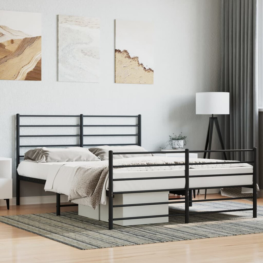 vidaXL Bedframe met hoofd- en voeteneinde metaal zwart 120x200 cm afbeelding 1