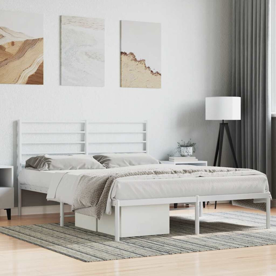 vidaXL Bedframe met hoofdbord metaal wit 120x190 cm vidaXL Bedframe met hoofdbord metaal wit 120x190 cm afbeelding 1